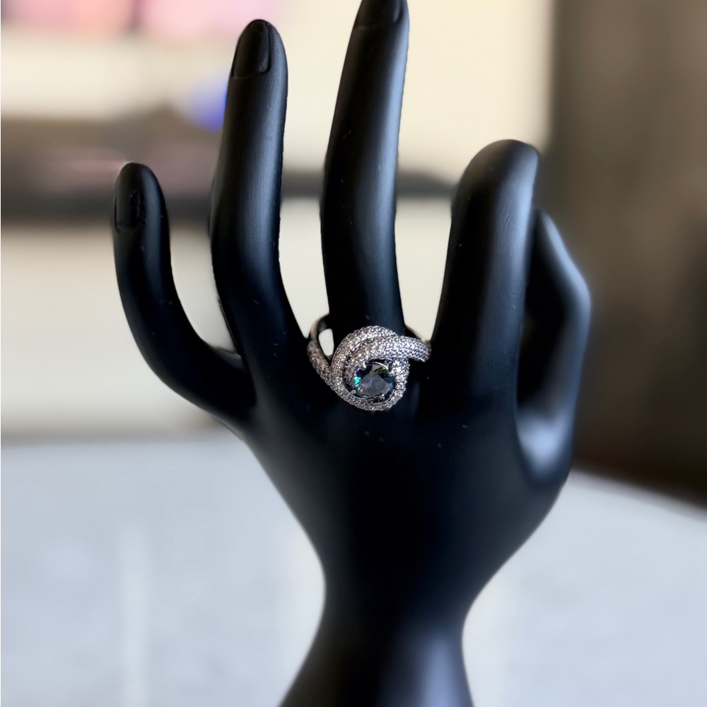 Silver Swirl Ring with Mystic Opal Center
